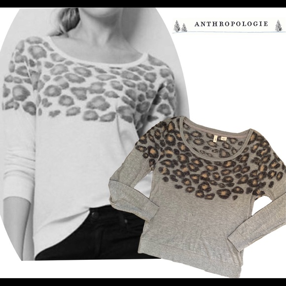 Anthropologie Gray Moth Leopard PrintSweater - Picture 2 of 8